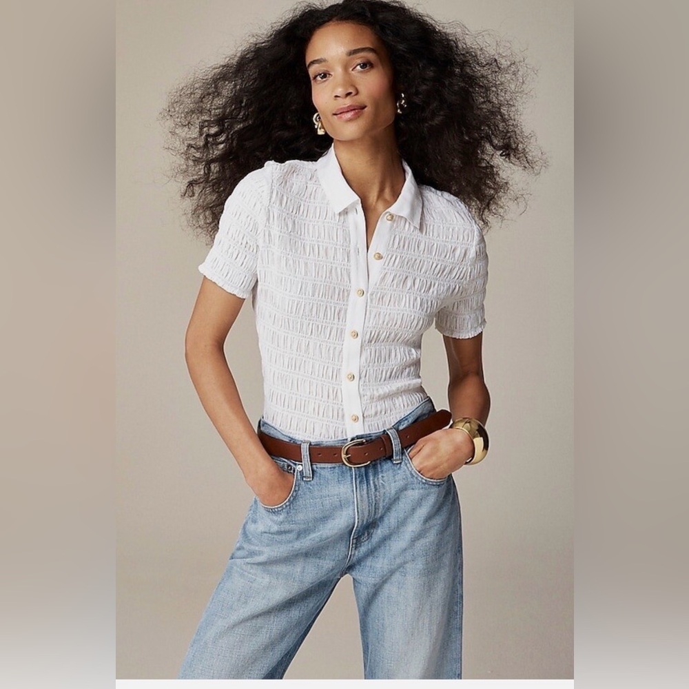J.Crew smocked button-up short sleeve in cotton-blend voile NWT